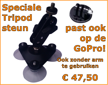 Speciale Tripod steun past ook op de GoPro!  Ook zonder arm te gebruiken  € 47,50